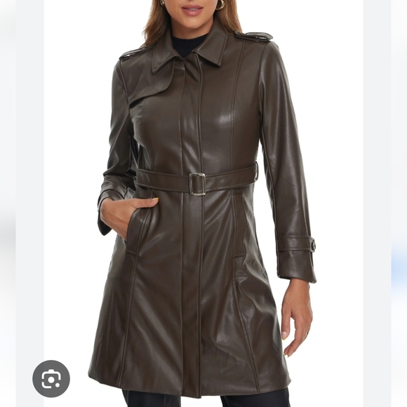 Allegra K Jackets & Blazers - Allegra K Faux Leather Long Trench Coat NWT sz. M